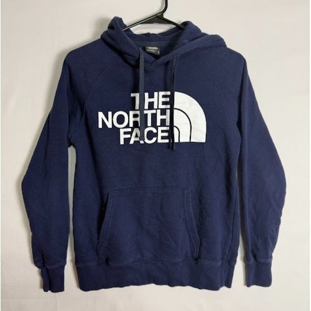 The North Face Hoodie Womens XS Blue Big‎ Logo Pullover Sweatshirt